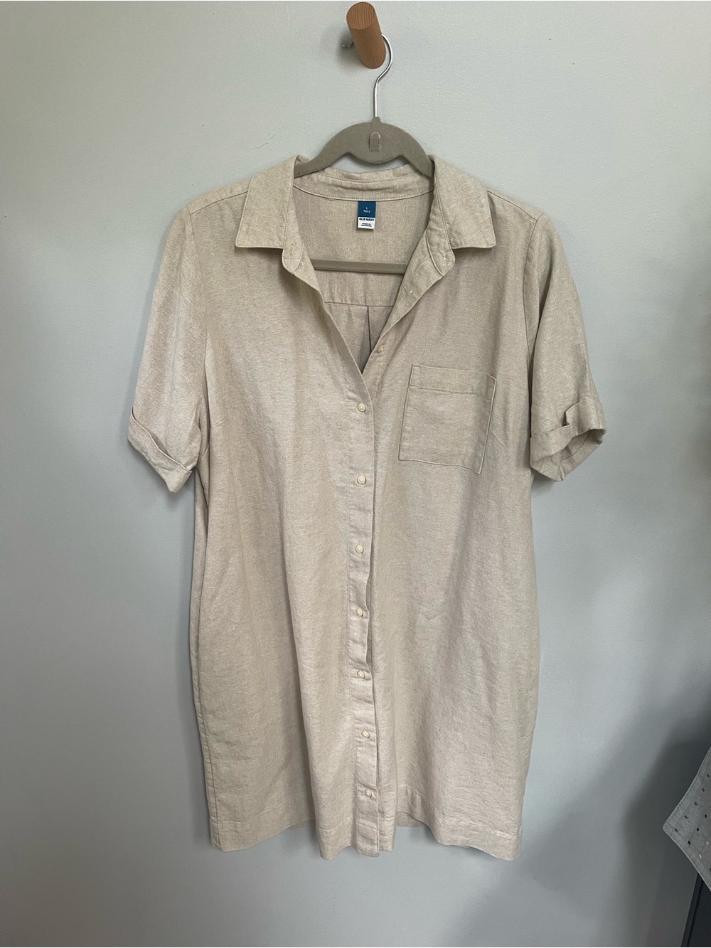 Casual Beige Linen-Blend Woman’s Short Sleeve Dress